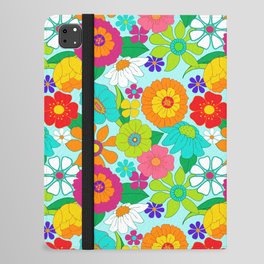 Retro Groovy Hippie Flowers Pattern iPad Folio Case