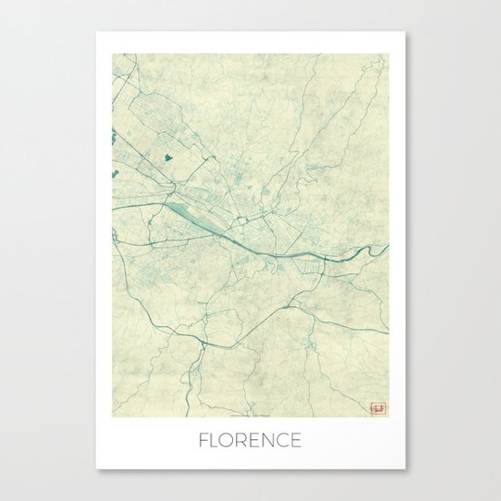 Florence Map Blue Vintage Canvas Print