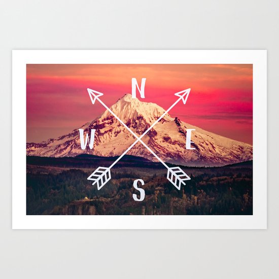 Snowy Mountain Compass Art Print