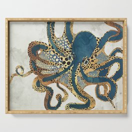 Underwater Dream VI Serving Tray | Abstract, Octopus, Ocean, Gold, Animal, Watercolor, Marine, Blue, Nature, Copper 