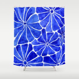 Groovy 60s inspired flowers in Pantone Classic Blue Shower Curtain