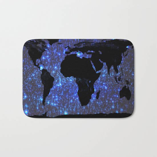 World Map : Blue Galaxy Stars Bath Mat