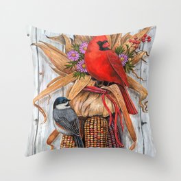 Birds & Indian Corn Throw Pillow