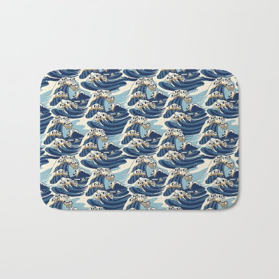 The Great Wave of Pug Pattern Bath Mat