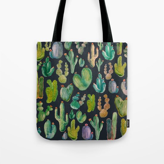 Cactus Watercolor at Night Tote Bag