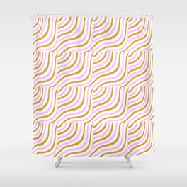 Pastel Pink and Gold Striped Shells Shower Curtain