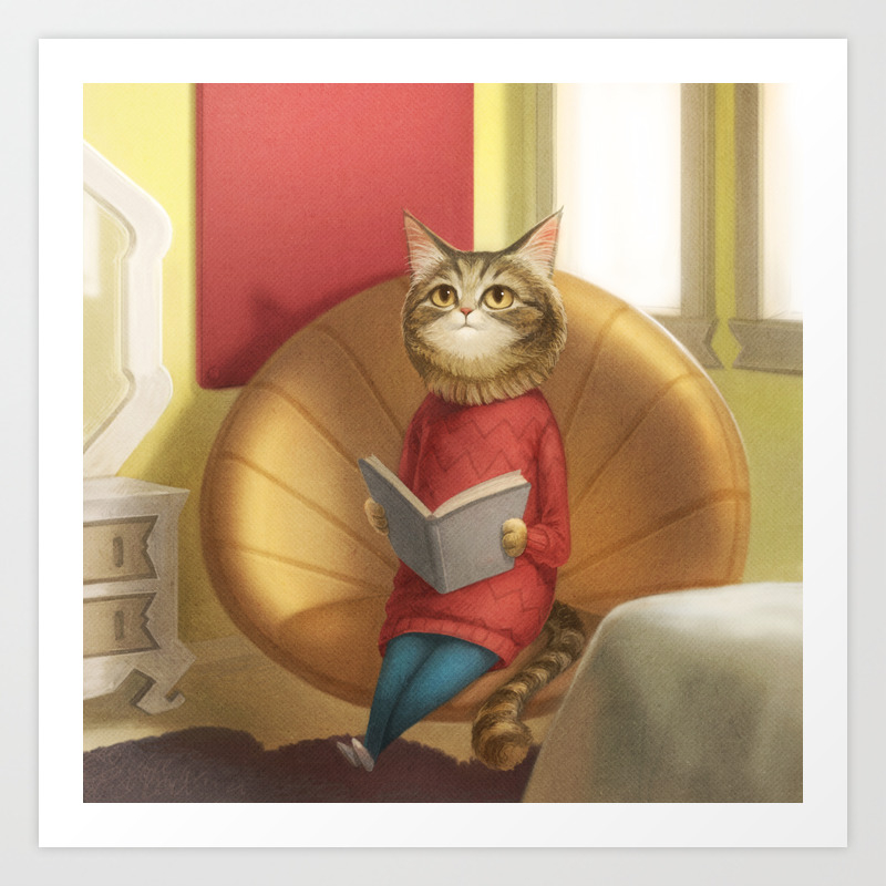 A Cat Reading A Book Art Print By Semoonyi Society6