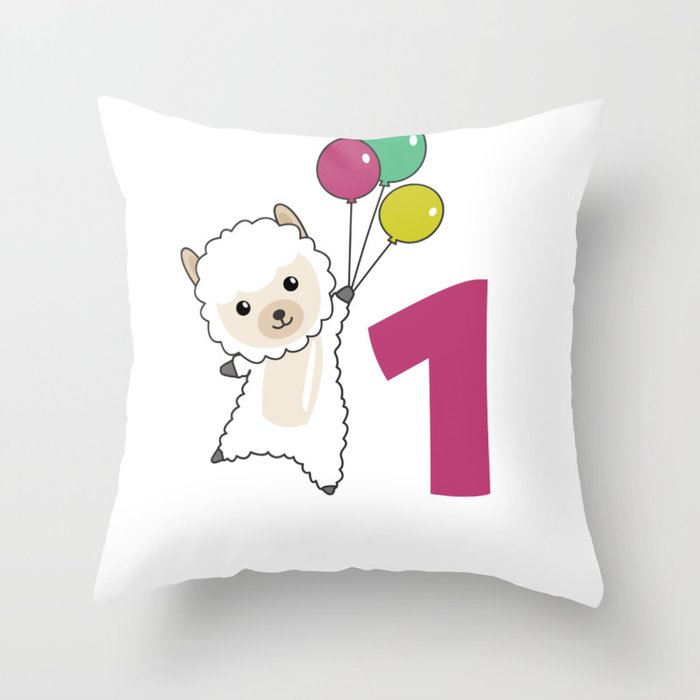 Alpaca First Birthday Balloons For Kids Throw Pillow
