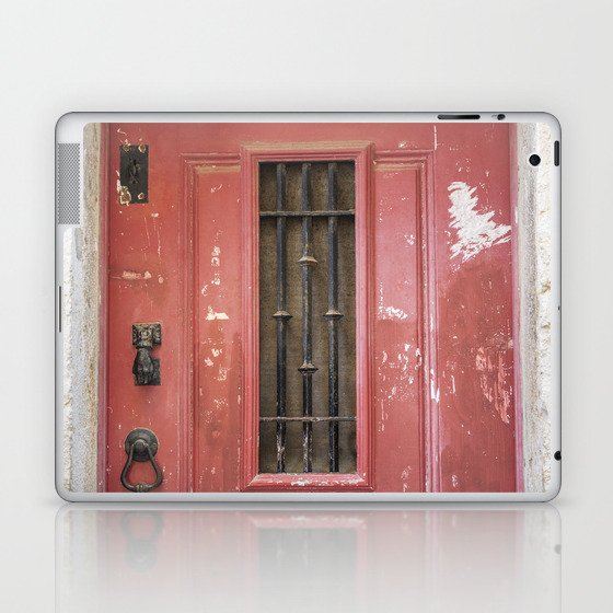 The red door nr 76 Art print - Alfama, Lisbon summer street and travel photography Laptop & iPad Skin
