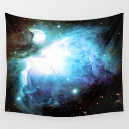 Orion Nebula Aqua Periwinkle Gold Wall Tapestry