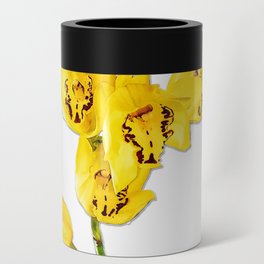 Yellow Orchid Flowers On White by Sharon Cummings Can Cooler