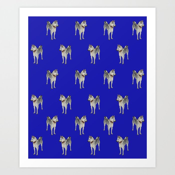 Quincy Sled Dog Pattern (blue) Art Print