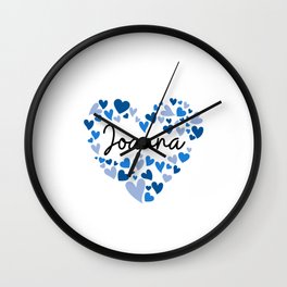 Joanna, blue hearts Wall Clock