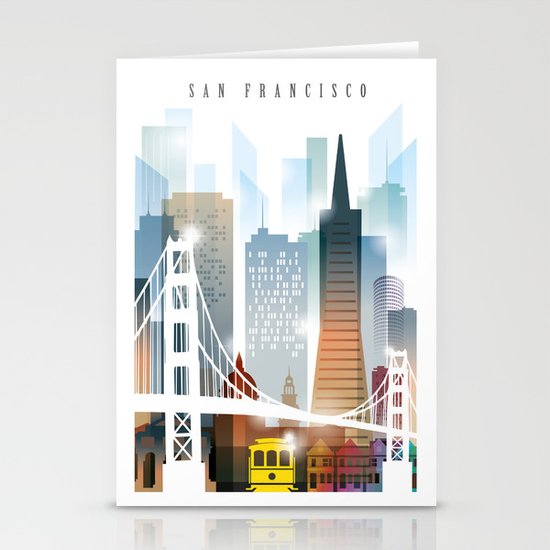 City Of San Francisco Painting Stationery Cards By Uniquedrawing