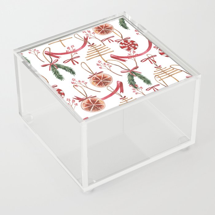 Watercolor Seamless Festive Pattern on the Theme of New Years and Christmas 03 Acrylic Box