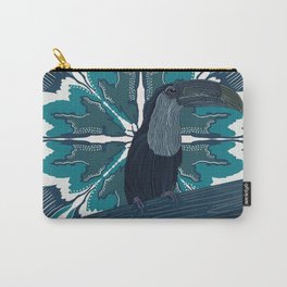 Toucan sitting on a abstract blue flower leaf design Carry-All Pouch