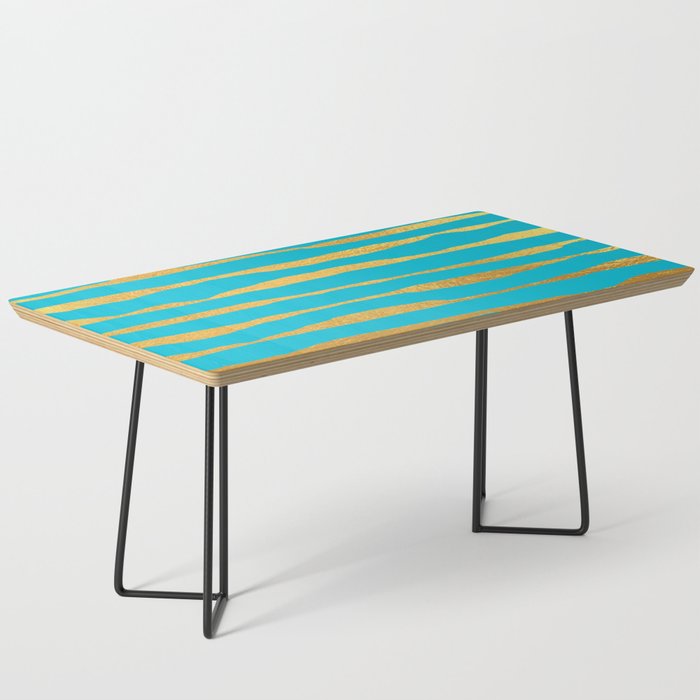 Cyan Gold colored abstract lines pattern Coffee Table