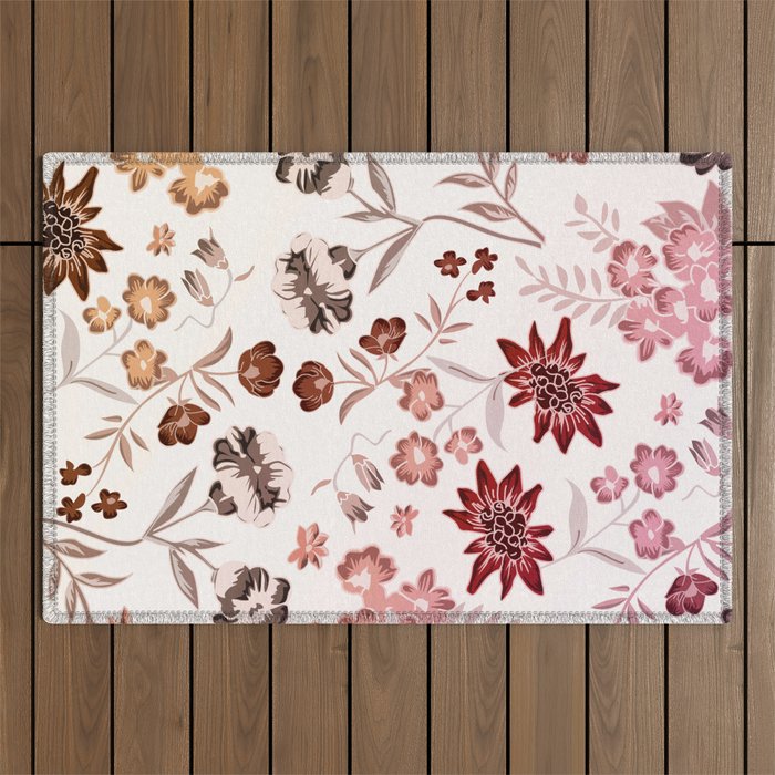 Peony Floral Retro Aesthetic Warm Summer Color Botanical Pattern Outdoor Rug