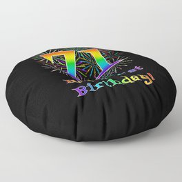 [ Thumbnail: 71st Birthday - Fun Rainbow Spectrum Gradient Pattern Text, Bursting Fireworks Inspired Background Floor Pillow ]