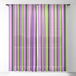 [ Thumbnail: Green, Indigo, Violet, and Black Colored Lines/Stripes Pattern Sheer Curtain ]