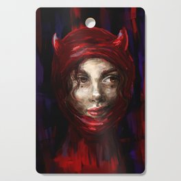 cunning girl lucifer in a red, balaclava Cutting Board