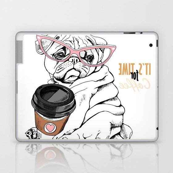 Cute Pug Puppy Pink Glasses Plastic Pug Lover Laptop & iPad Skin