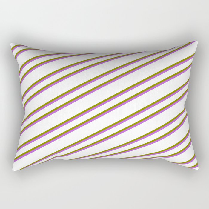 White, Green & Orchid Colored Pattern of Stripes Rectangular Pillow