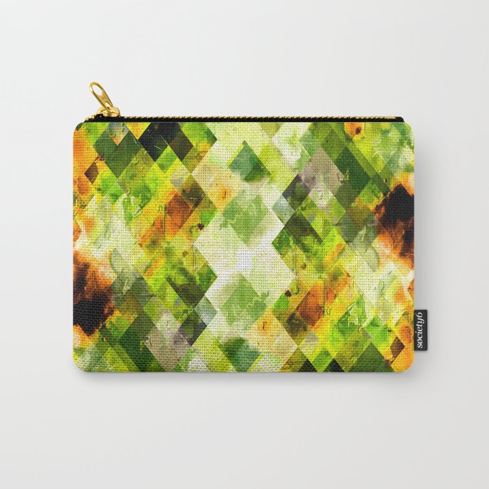 geometric pixel square pattern abstract background in green brown Carry-All Pouch