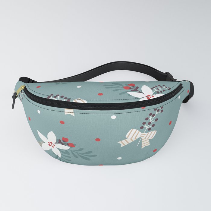 Christmas Pattern Turquoise White Bow Flower Fanny Pack