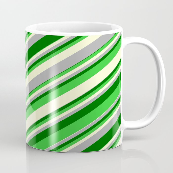 Dark Gray, Dark Green, Lime Green & Light Yellow Colored Stripes/Lines Pattern Coffee Mug