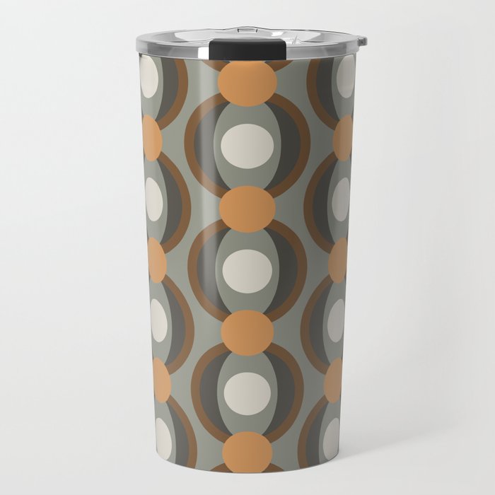 Retro Geometric Mid Century Modern Circles in Evergreen and Orange Travel Mug