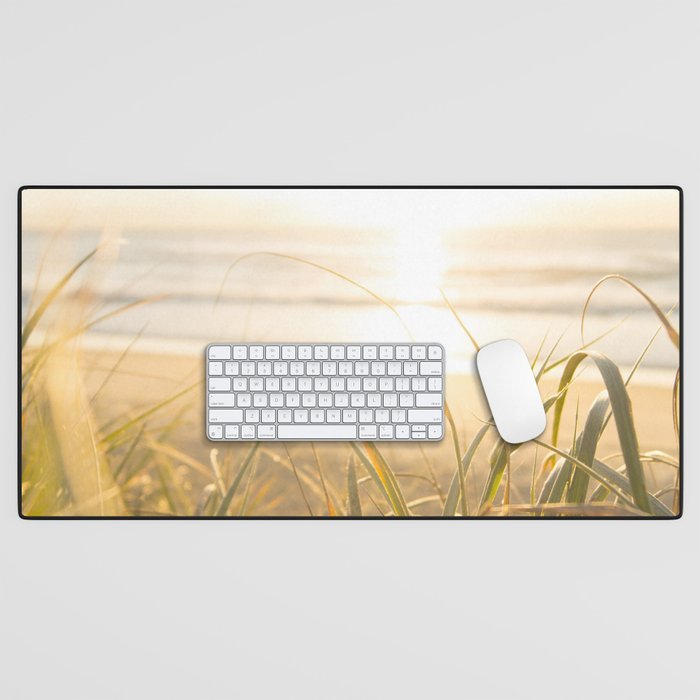 Australia Photography - Grass By The Beach In The Sunset Desk Mat