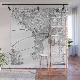 Tampa White Map Wall Mural