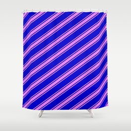 [ Thumbnail: Blue and Violet Colored Stripes/Lines Pattern Shower Curtain ]