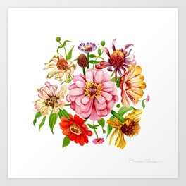Zinnia Wildflower Floral Painting Art Print