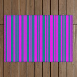 [ Thumbnail: Teal and Fuchsia Colored Pattern of Stripes Outdoor Rug ]