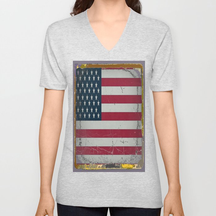Grungy Vintage Antique American Flag Design  V Neck T Shirt