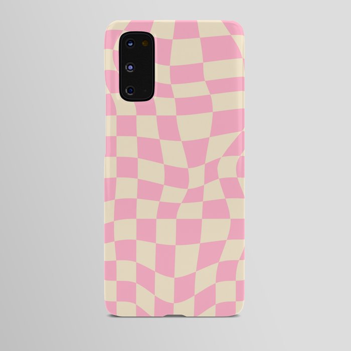 70s Trippy Grid Retro Pattern in Pink & Beige Android Case