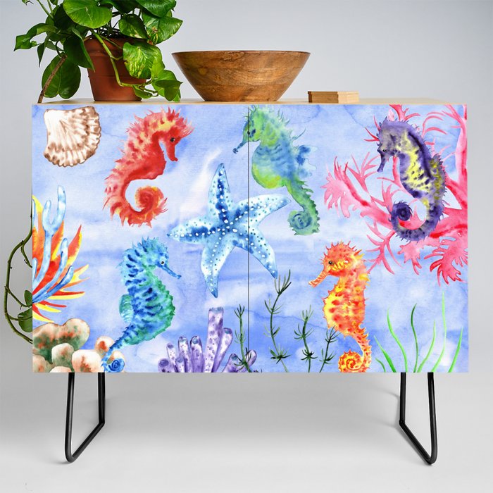 Seahorses And Starfish With Corals Credenza