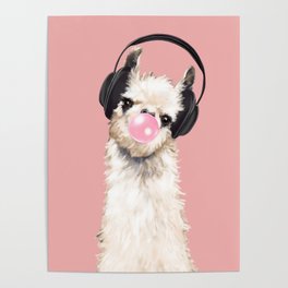 Chewing Llama enjoying Music 01 Poster