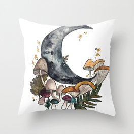 Mushroom Moon Throw Pillow