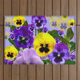 SPRING PURPLE & YELLOW PANSY FLOWERS Outdoor Rug