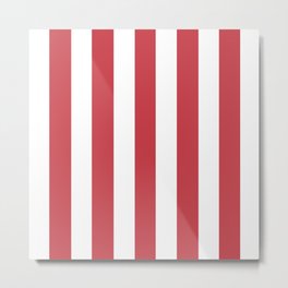 Strawberry red pink - solid color - white vertical lines pattern Metal Print | Stripes, White, Colorful, Solidcolor, Painting, Minimal, Beautiful, Vertical, Makeitcolorful, Abstract 