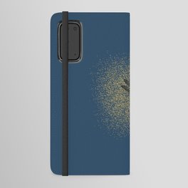 Sketched Dragonfly and Golden Fairy Dust on Pastel Navy Blue Android Wallet Case