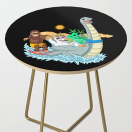 Bigfoot alien and unicorn Riding Loch Ness Side Table