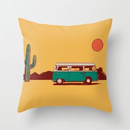 Desert Dachshund in Van with Saguaro Throw Pillow