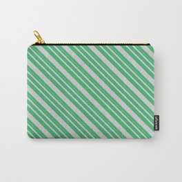 [ Thumbnail: Sea Green and Light Grey Colored Lines Pattern Carry-All Pouch ]