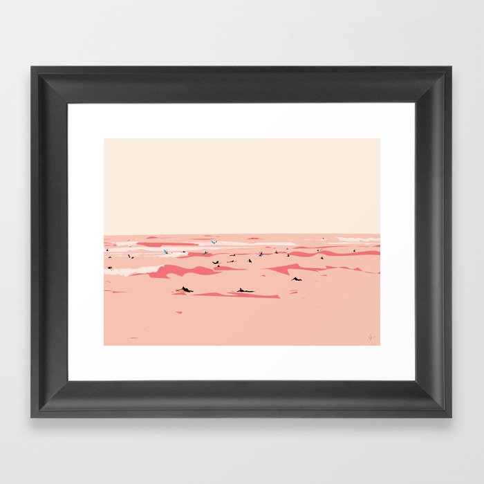 Sunset Tiny Surfers in Lima Framed Art Print