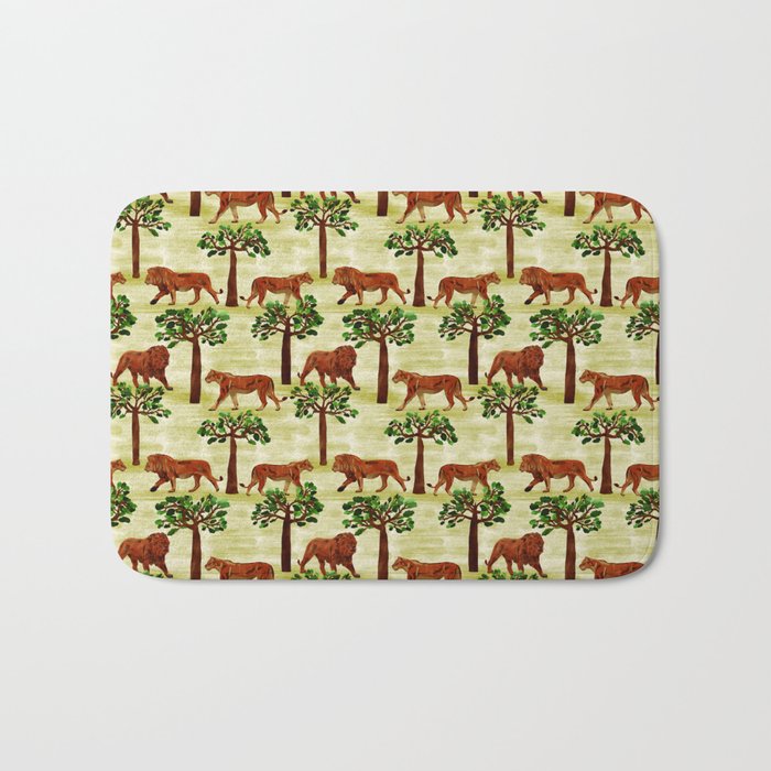 digital pattern with pairs of brown lions Bath Mat