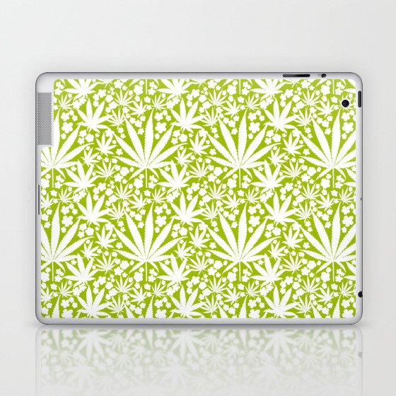 Mid-Century Modern Cannabis And Flowers Green Laptop & iPad Skin